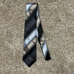 BCBG Attitude Men’s Silver Black‎ & Gold Thick Striped 100% Silk Tie